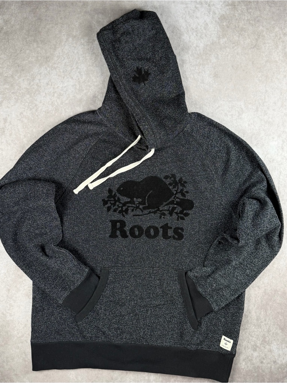 Roots Charcoal Salt & Pepper Beaver Logo Hoodie Size Large